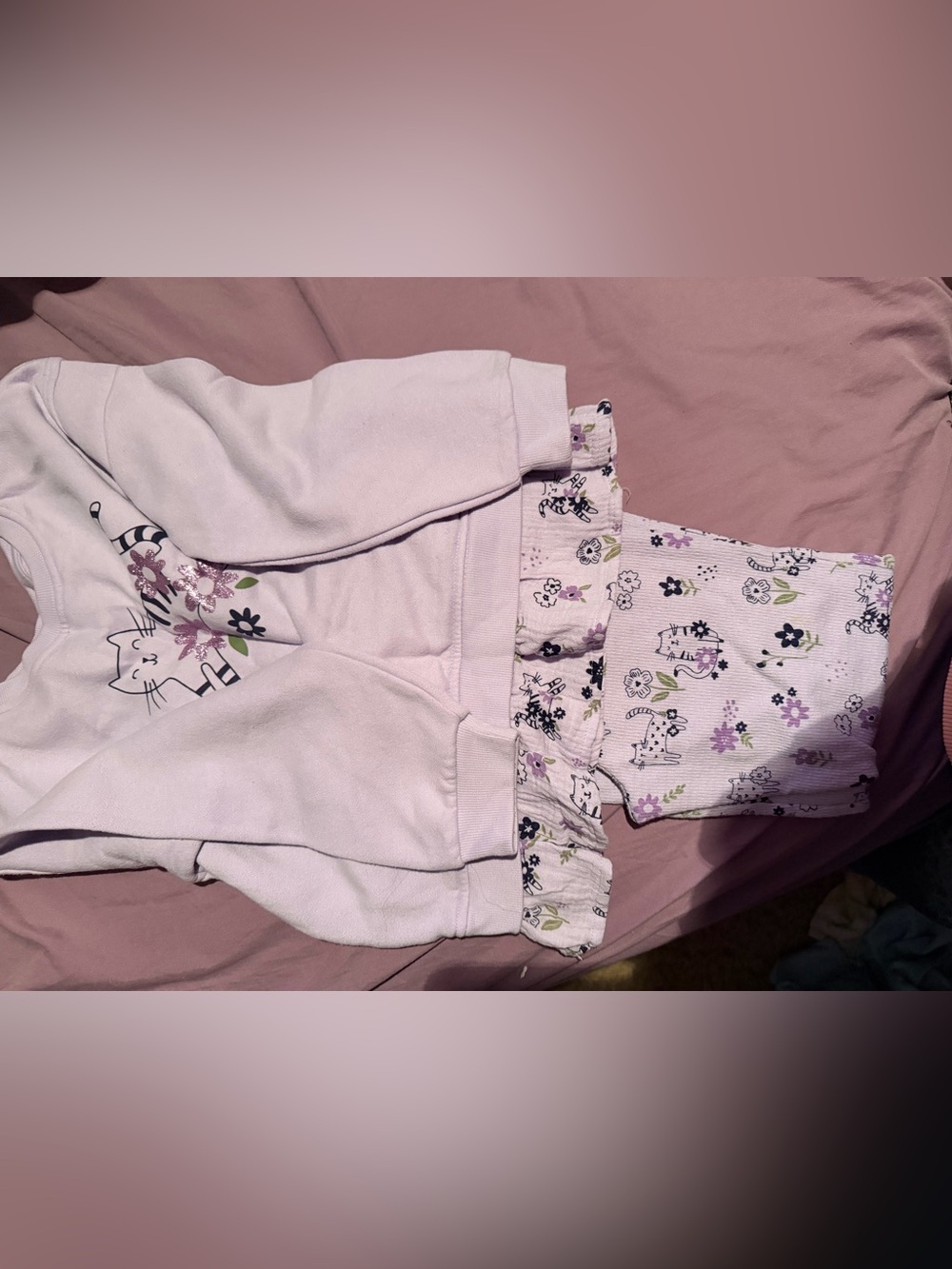 Girls' Light Pink Cat Print Lounge Bottoms